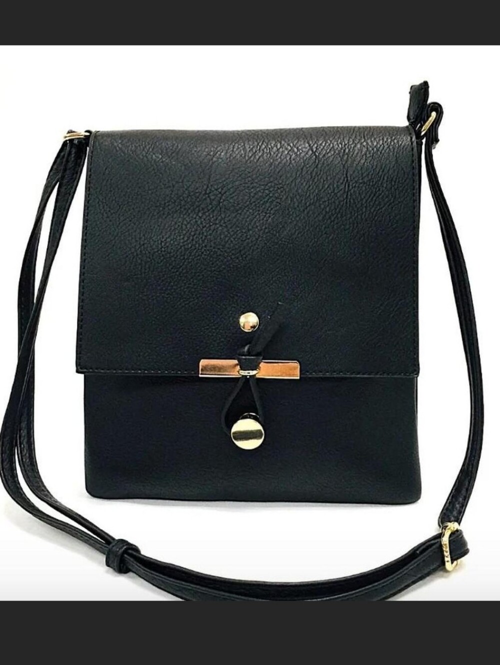 Classic Black Crossbody Bag with Gold Accent